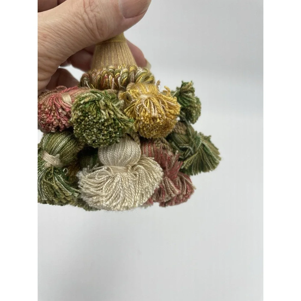 Vtg Lg French Double Tassel‎ Furniture Key Fob Cotton Green Pink Gold Beige